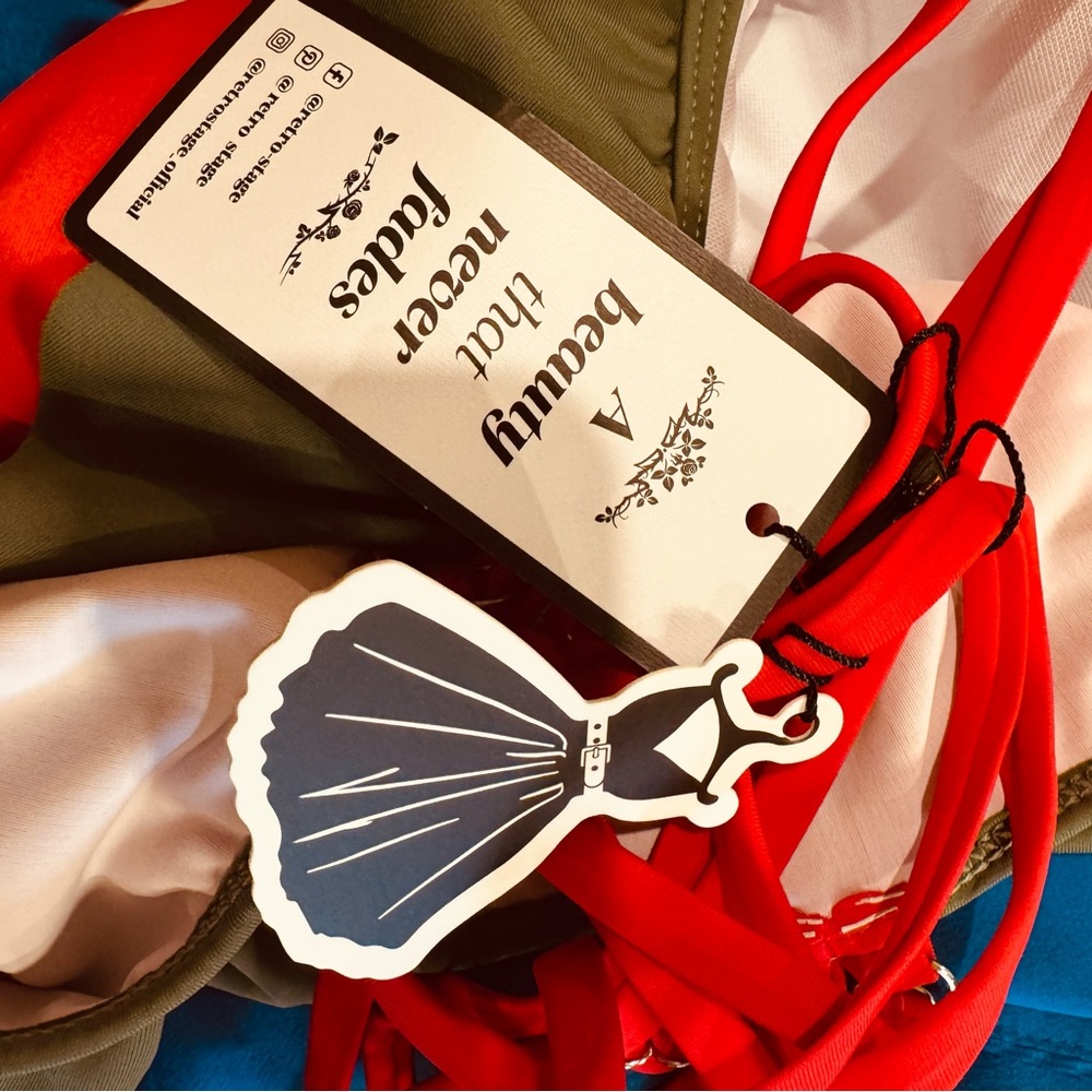 NWT Retro Stage Watermelon Bikini Top sz XXL Red 50s Ruffle - Picture 6 of 8